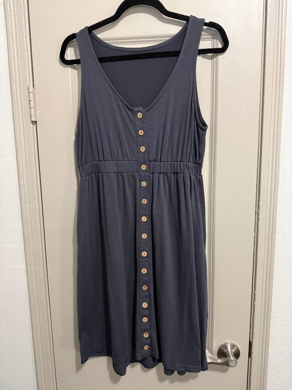 Women's Casual Sleeveless T-Shirt Dress Summer V Neck Button Down Swing Short M